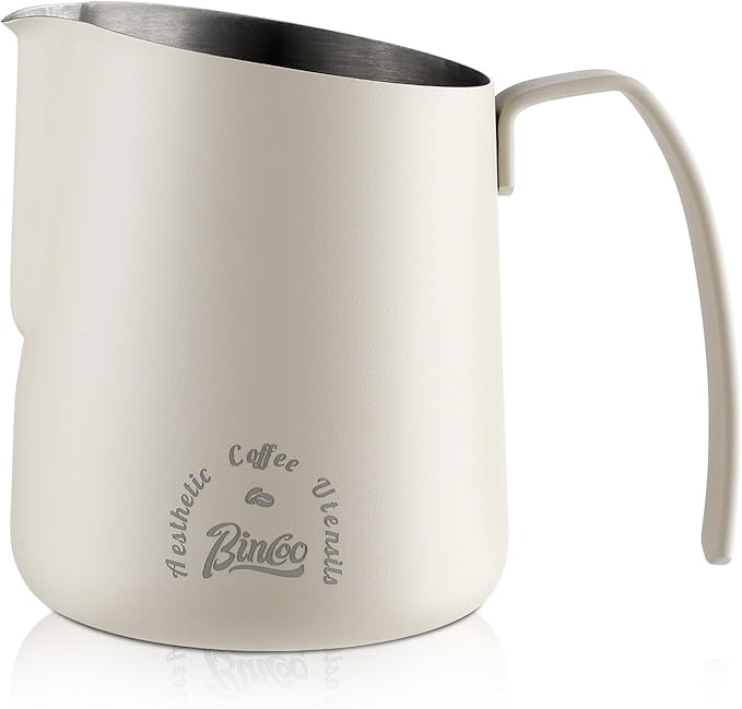 Milk Frothing Pitcher 750ML - Espresso Steaming Pitcher with Large Handle and Scale,Stainless Steel Milk Frothing Cup for Cappuccino, Latte Art,Coffee Machine Accessories (White)