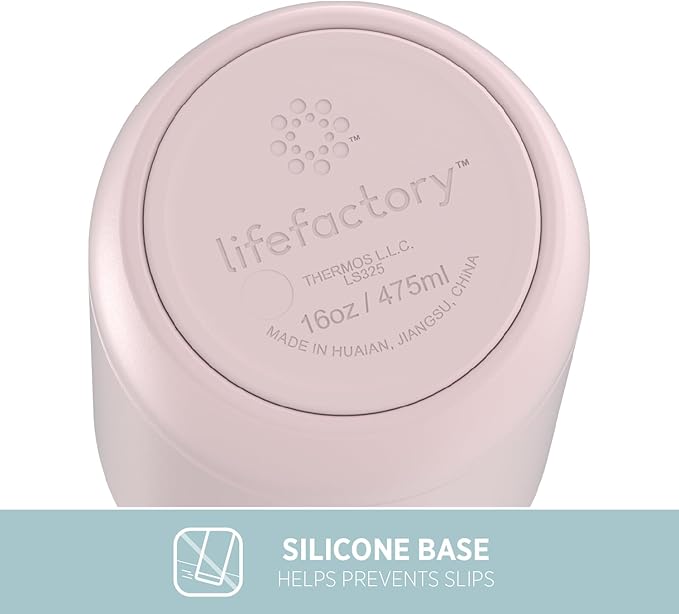 Lifefactory Stainless Steel Vacuum-Insulated Sport Bottle, 16 Ounce, Desert Rose