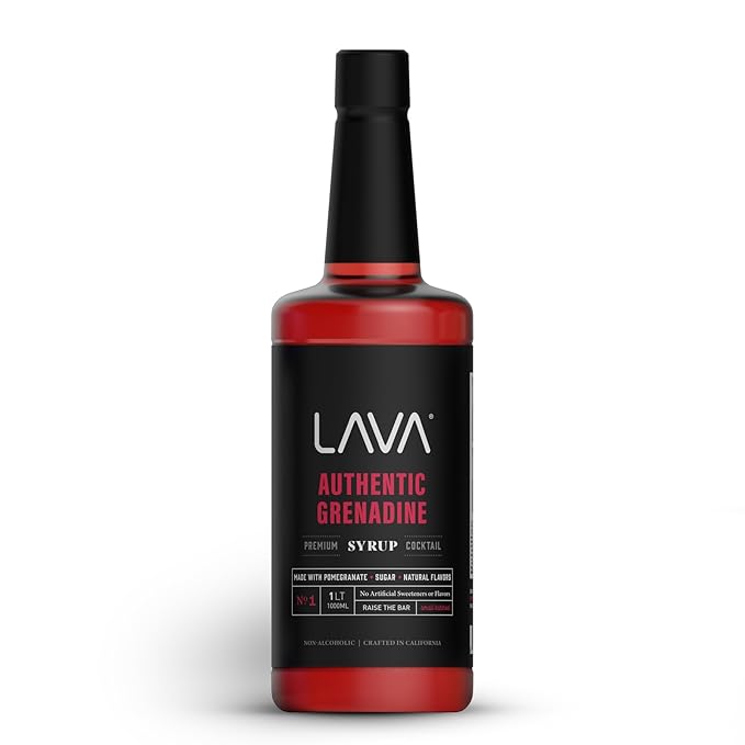 LAVA Premium Grenadine Syrup, Made with Pomegranate Juice, 100% Sugar, 33.8oz (1-Liter), No Artificial Sweeteners, Flavors, or Colors. (1-Pack)