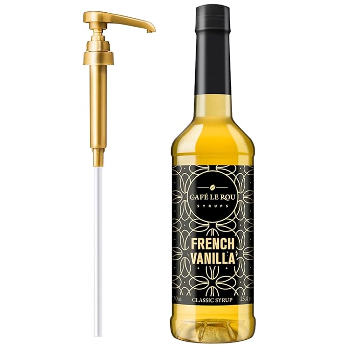 "NEW" Café Le Rou French Vanilla Classic Syrup - 25.4 oz, 1 Pack with 1 Gold Pump Dispensers 25.4 Fl Oz (Pack of 1)