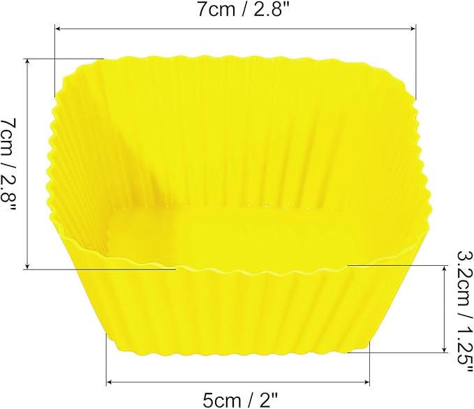 uxcell 18Pcs Silicone Cupcake Baking Cups, Silicone Muffins Liners Non-Stick Square Baking Cups, for Cooking Eggs Baking Muffins and Make a Cake(Yellow)