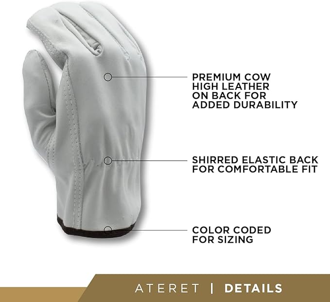 ATERET 24 Pairs 2X-Large Heavy Duty Durable Cowhide Leather Work Gloves I Driver Gloves for Truck Driving, Warehouse, Gardening, Farming