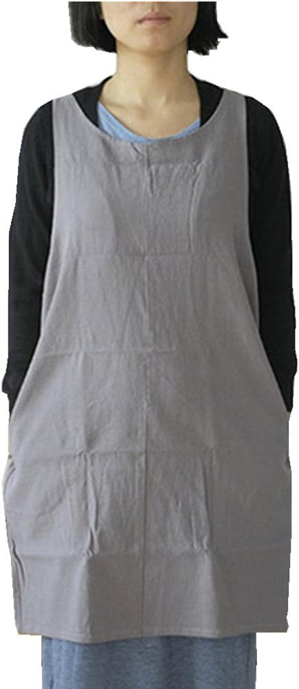 Cotton Linen Japanese Apron Halter Cross Back Bandage X Shape Aprons Two Pockets