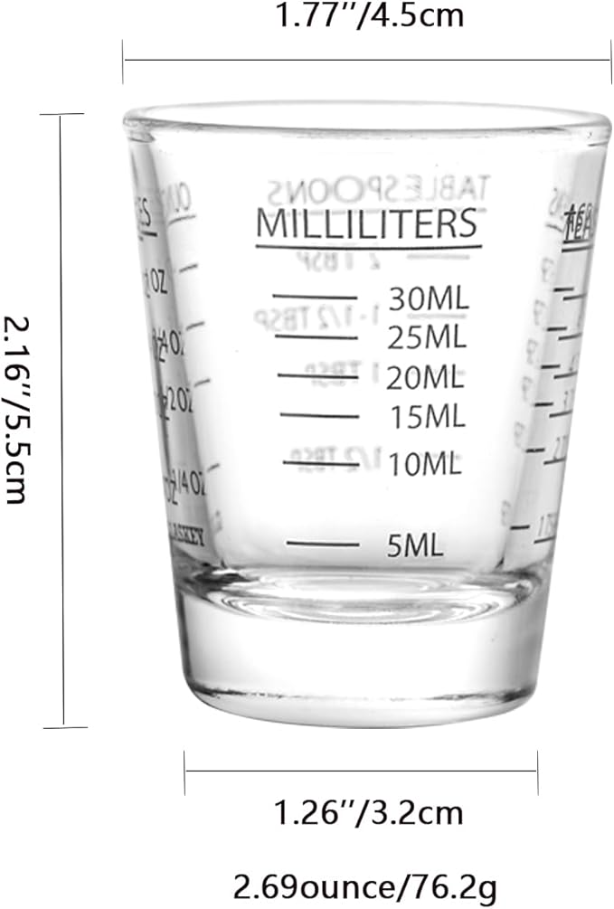 2 Pack Shot Glasses Measuring Cup,Espresso Shot Glass with 4 Measurement Methods(OZ/ML/TSP/TBSP),Dishwasher Safe,Perfect for Coffee,Cocktails and Kitchen Use (Black)