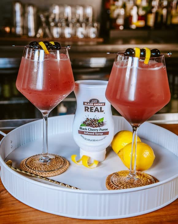 Reàl Fruit Infused Flavoring Syrup Variety - Strawberry, Raspberry, Peach, Blueberry, Black Cherry, Crisp Apple (Pack of 6, 16.9 FL OZ Bottles)