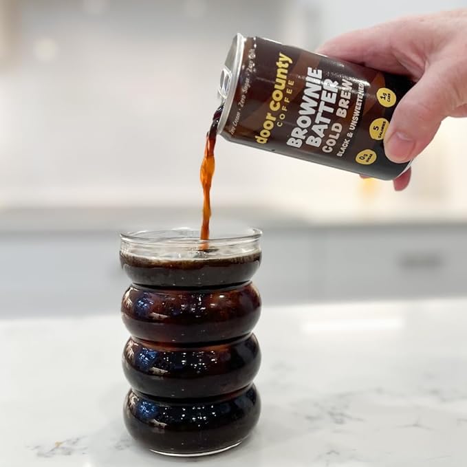 Door County Coffee Brownie Batter Ready to Drink Canned Cold Brew - 8oz - 6 Pack - Cold Pressed Coffee, 5 Calories, Bold & Rich, Flavorful, 145mg Natural Caffeine