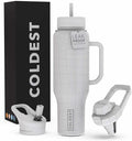 Coldest 40 oz Tumbler with Handle and Straw - 100% Leak Proof Insulated Tumbler with Lid and Straw (3 Lids) - Stainless Steel Tumblers for Women & Men - Cup Holder Friendly Base, 46 oz (White Croc)