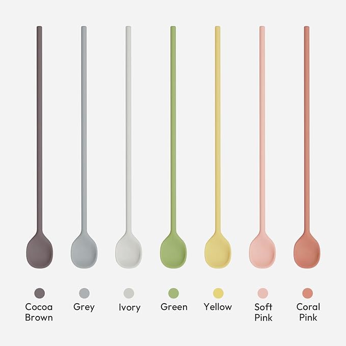 carrotez 9.9" Silicone coffee stirrer, Long Reusable Coffee Spoon for Iced Tea, Multipurpose Beverage Stirring Spoon - Coral Pink
