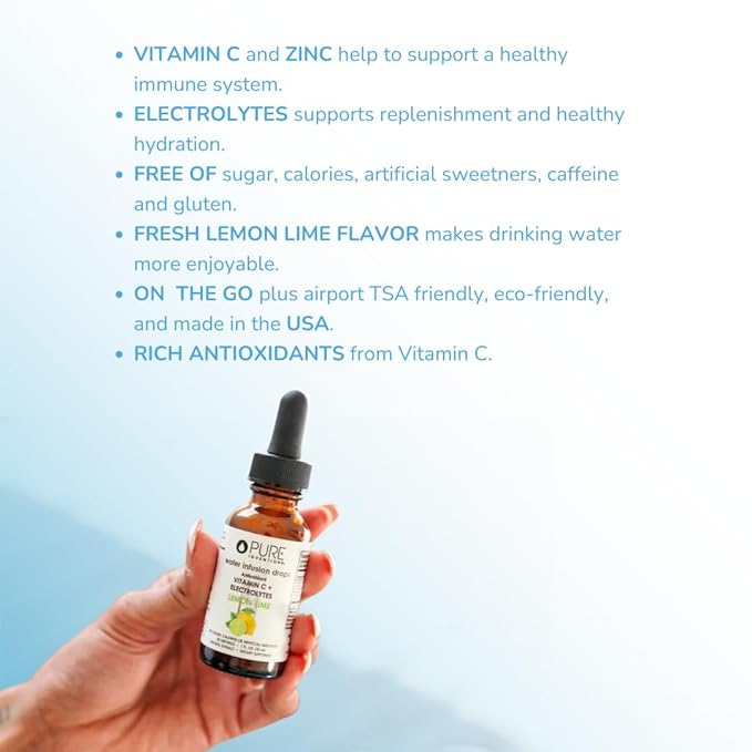 Pure Inventions - Lemon Lime Water Infusion Drops - Antioxidants, Vitamin C & Electrolytes - Health & Wellness Drink - Immunity Support -Sugar Free, Zero Calorie, No Artificial Sweeteners -30 Servings