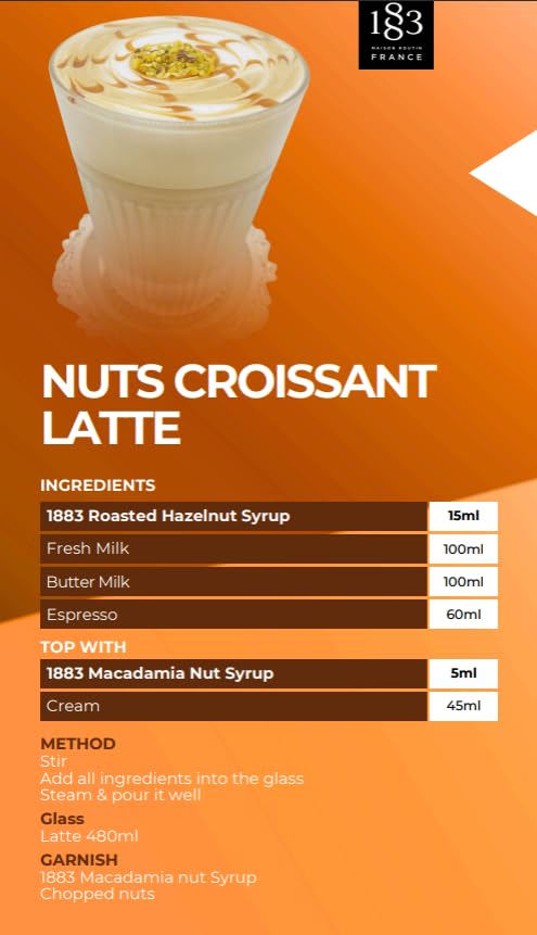 1883 Roasted Hazelnut Syrup for Drinks – Premium French Coffee Syrup – Made in France – 1 Liter Bottle – Perfect for Lattes, Cocktails & Desserts