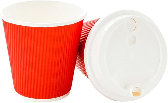 Restaurantware 8 Ounce Double Wall Disposable Coffee Cups, 500 Insulated Red Paper Tumblers with Ripple Wall Design, Lids Sold Separately for Hot Drinks like Tea, Hot Chocolate, and More