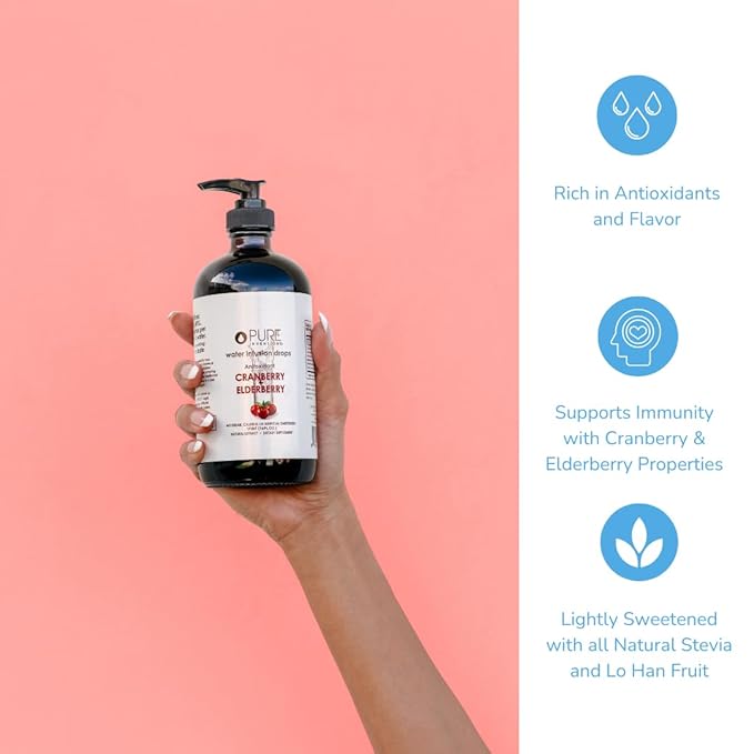 Pure Inventions - Cranberry & Elderberry Water Infusion Drops - Antioxidants & Electrolytes -Health & Wellness Drink -Immunity Support -Sugar Free, Zero Calorie, No Artificial Sweeteners -500 Servings
