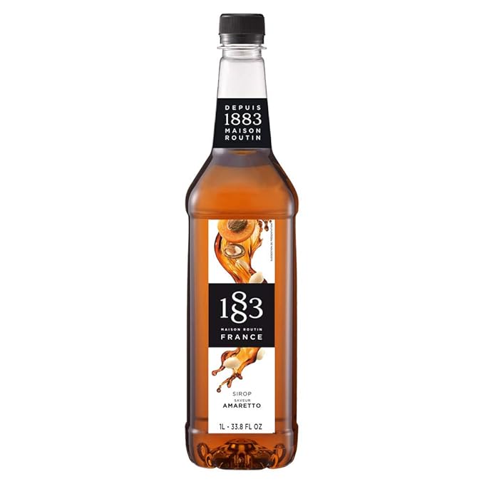1883 Amaretto Syrup for Drinks, Made in France, 1 Liter Plastic Bottle