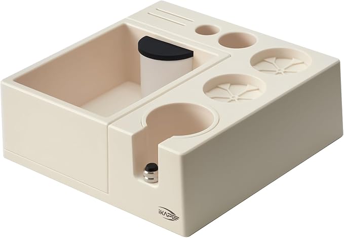 IKAPE Espresso Knock Box, Espresso Coffee Organizer Box Fit for Storage 51, 54, 58MM Espresso Tamper, Distributor, Portafilter & Puck Screen Accessories, Plastic Station Base(White)