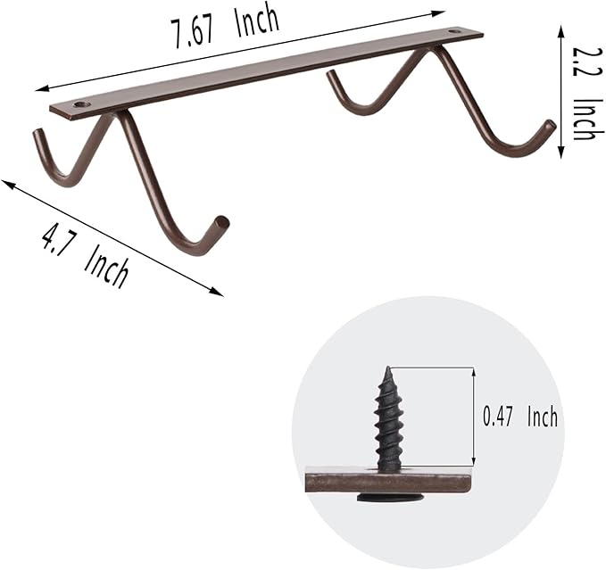 Cabinet Hook Mug Holder - Hanging Coffee Cup Rack for Kitchen, Under Cabinets Metal Hangers Organizer Shelf Storage Utensil (Brown)