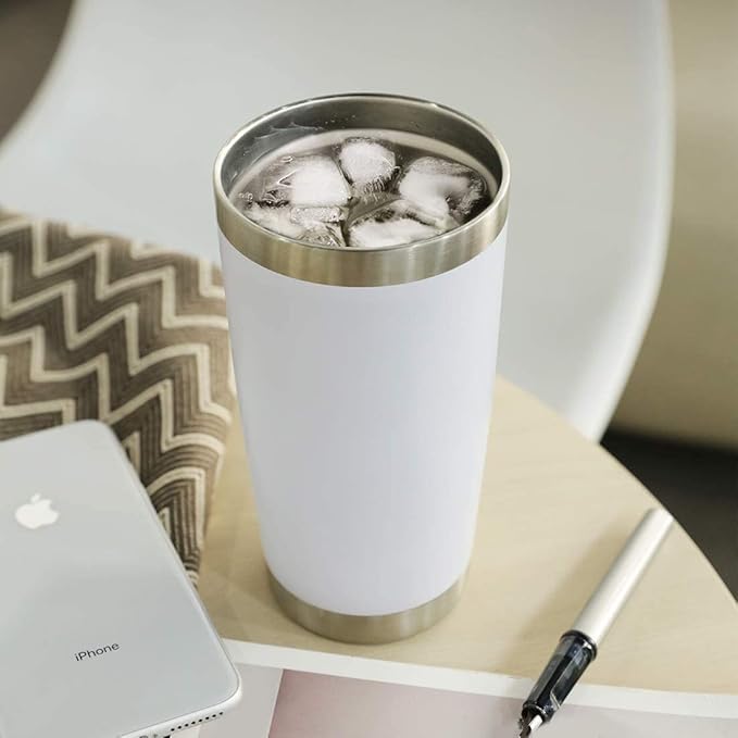 DOMICARE 20oz Stainless Steel Tumbler Bulk with Lid, Double Wall Vacuum Insulated Travel Mug, Powder Coated Coffee Cup, Powder White, 8 Pack