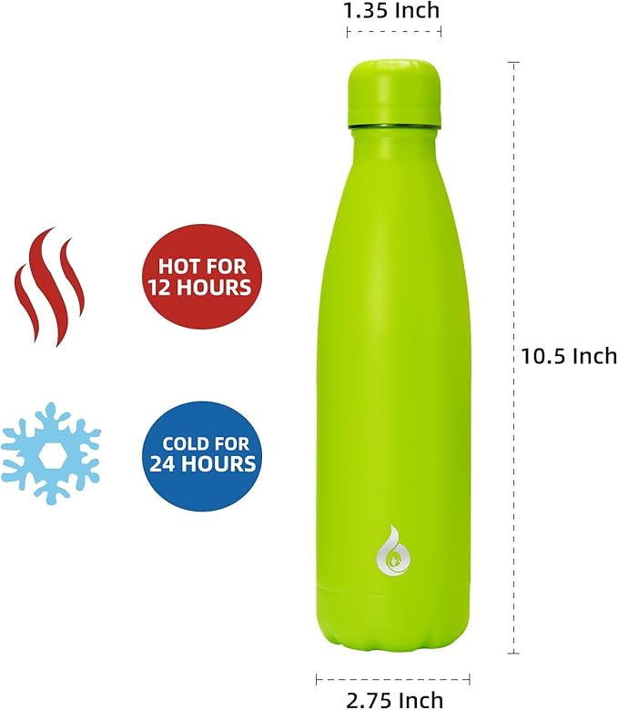 BJPKPK Stainless Steel Water Bottles 17oz Insulated Water Bottle for Travel,Green