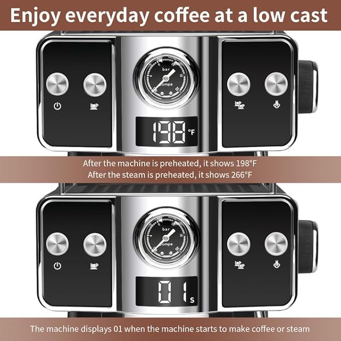 SEEDEEM Espresso Machine,20 Bar Espresso Maker with Milk Frother,Stainless Steel Latte and Cappuccino Machine with 1.8L(60 Fl Oz) Removable Water Tank