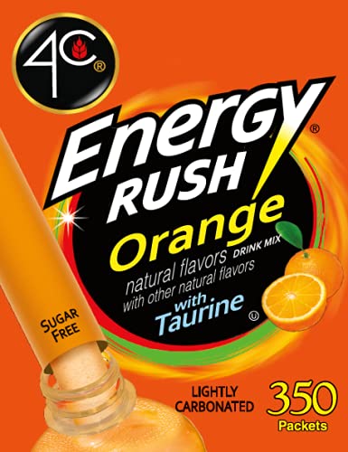 4C Powder Energy Rush Stix, Energy Rush - Orange 350 Count, Bulk Buy, Singles Stix, On the Go, Refreshing Water Flavorings, Value Pack
