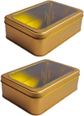 Pack of 2 Gold Rectangular Tin Container With Clear Lid, Multipurpose Tin Box, Festive Tin Box for Gift Giving, Cookies, Stationery & More - 7.25 x 5.25 x 2.25 Inches