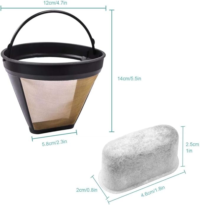 KEEPOW Reusable Coffee Filter Replacement 14 cup Compatible with Cuisinart DCC-3200 DCC-1200 Coffee Maker, Gold Tone Coffee Filter Basket 10 12 14 Cup, 1+12
