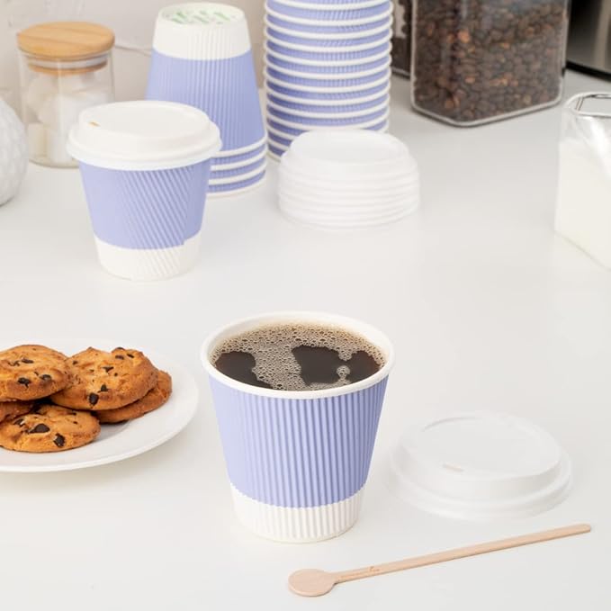 Restaurantware 8 Ounce Double Wall Disposable Coffee Cups, 500 Insulated Light Purple Paper Tumblers with Ripple Wall Design, Lids Sold Separately for Hot Drinks like Tea, Hot Chocolate and More