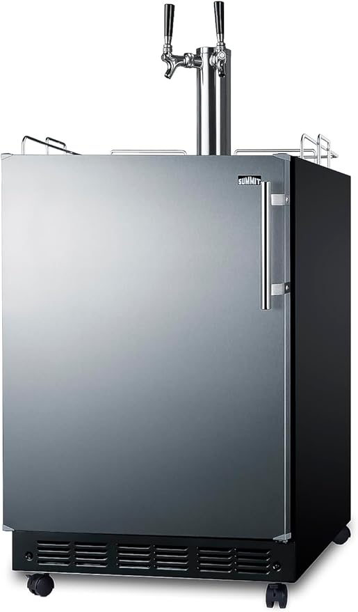 Summit Appliance 24" Wide Beer Kegerator/Refrigerator Combo, Black Interior, Caster Wheels, Residential/Commercial Use (LHD, Beer)