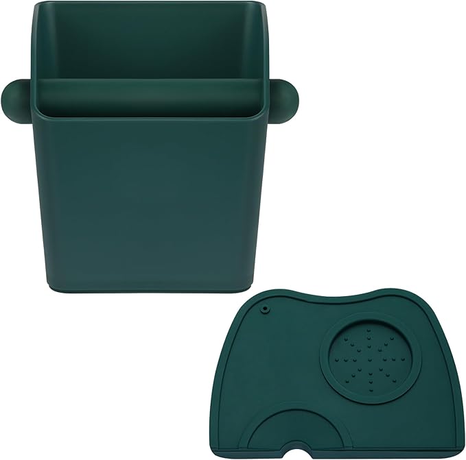 Large Square Knock Box Shock-absorbent Knock Box Espresso with Removable Knock Bar and Non-Slip Base Espresso Accessories for Home/Office (Large Green Knock Box with Tamper Mat)