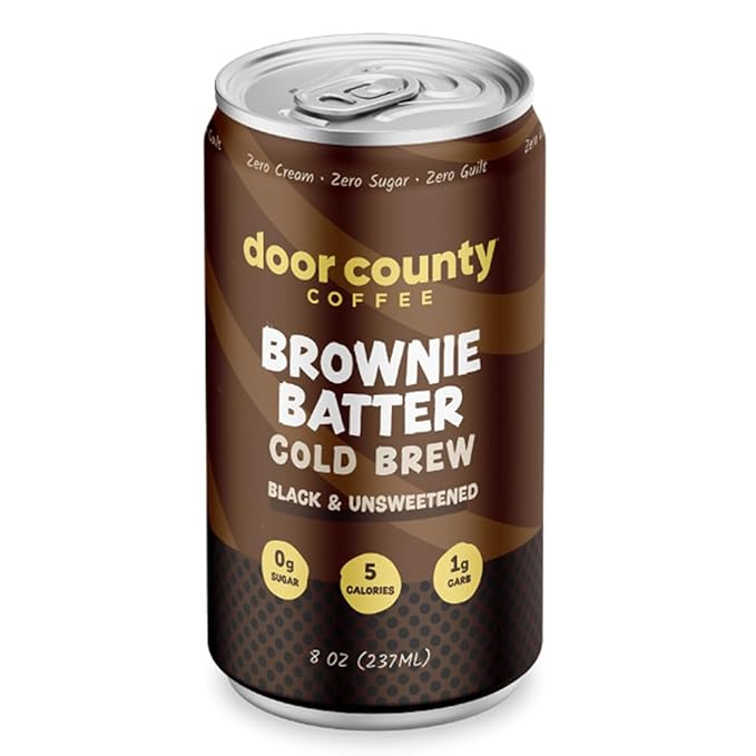 Door County Coffee Brownie Batter Ready to Drink Canned Cold Brew - 8oz - 6 Pack - Cold Pressed Coffee, 5 Calories, Bold & Rich, Flavorful, 145mg Natural Caffeine