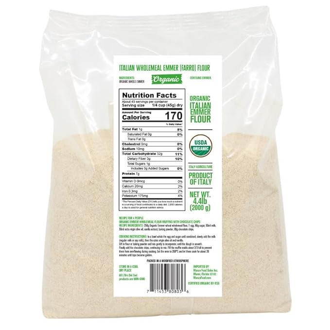 L’Oro Del Sud Organic Farro (Emmer) Flour – 4.4 lb (2 kg), All-Purpose Ancient Grain from Italy