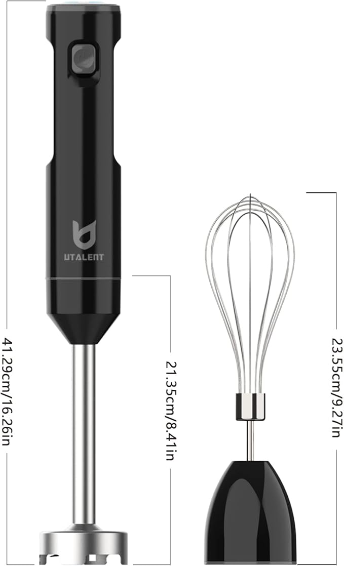 Cordless Hand Blender, UTALENT Variable Speed Immersion Blender handheld Rechargeable, with USB-C Charging Cable, Egg Whisk, for Smoothies, Milkshakes, Hummus and Soups – Black