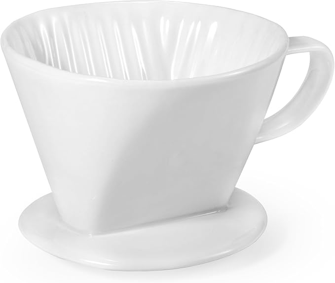 Pour Over Coffee Dripper, Ceramic Pour Over Coffee Maker with 3 Holes Flat Bottom, Easy Manual Brew Maker, Porcelain Slow Filter Cone for Travel, Camping, Office, Home, WH
