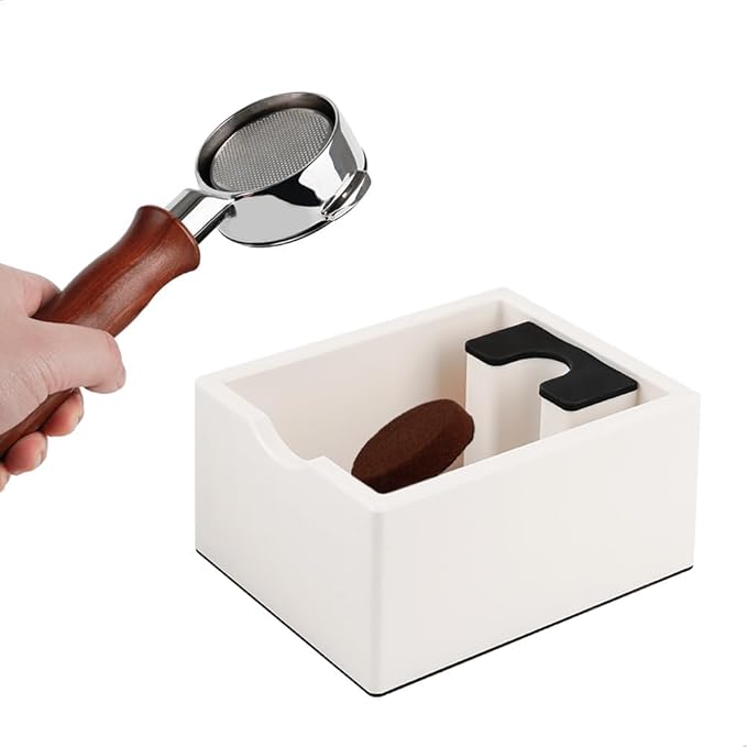 watchget Espresso Knock Box, Coffee Ground Knock Box, Dual Function Storage and Tamping Tool with Non-Slip Base, Made of Durable ABS Plastic, Perfect for Baristas and Coffee Enthusiasts, White