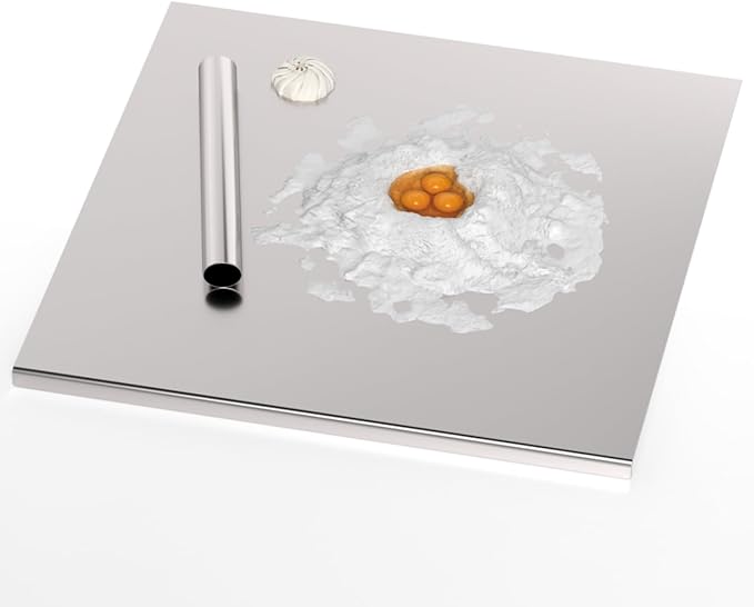 Stainless Steel Chopping Board Extra Large Cutting Board with Lip Stove Top Pastry Board Kneading Board Baking Board with Rolling Pin for Meat Vegetables Fruits Cheese Bread,31.5x 22.8 Inch