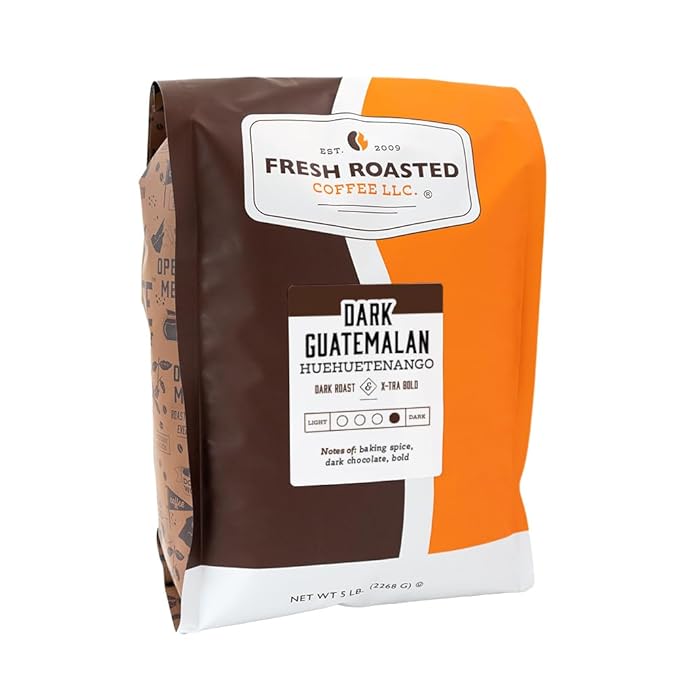 Fresh Roasted Coffee, Dark Guatemala Huehuetenango | 5 lb (80 oz) | Single Origin | Dark Roast | Kosher | Whole Bean