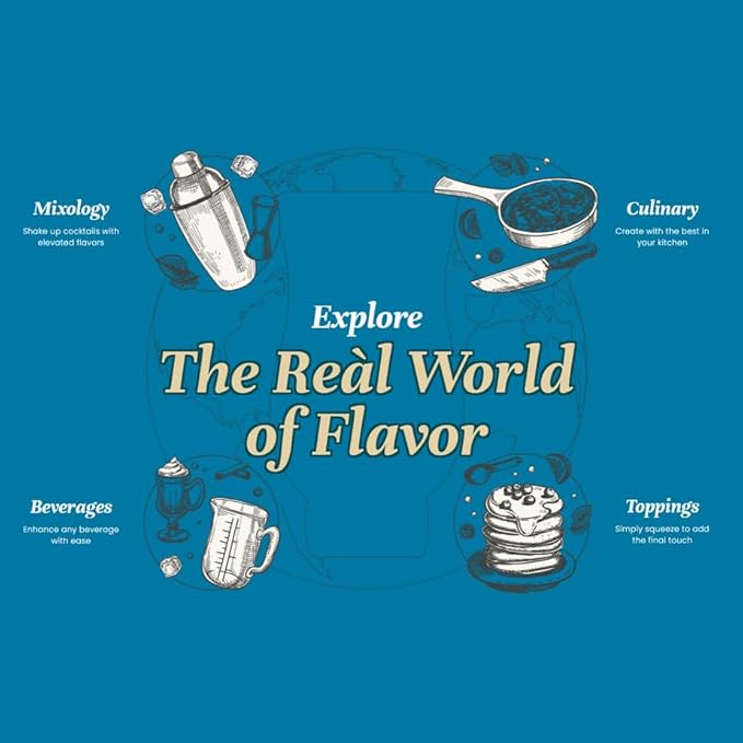 Reàl Fruit Infused Flavoring Syrup Variety - Strawberry, Raspberry, Peach, Blueberry, Black Cherry, Crisp Apple (Pack of 6, 16.9 FL OZ Bottles)