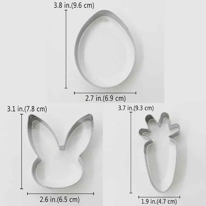 LILIAO Easter Cookie Cutter Set, 3-pc, Egg, Bunny and Carrot, Stainless Steel