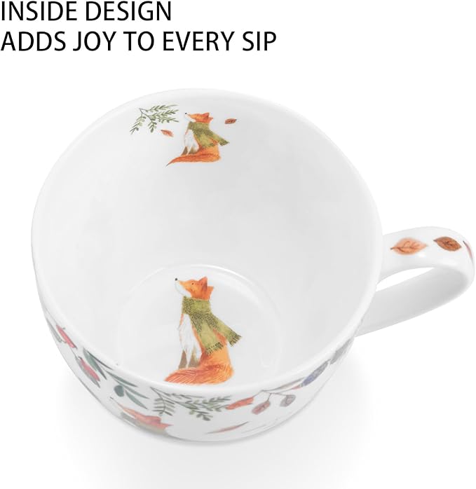 Autumn Forest Animal Mug - 20 oz Bone China Coffee Mug with Fox, Squirrel & Duck, Cozy Fall Gift for Nature Lovers and Friends, Designed in England by Harvest Green Studio