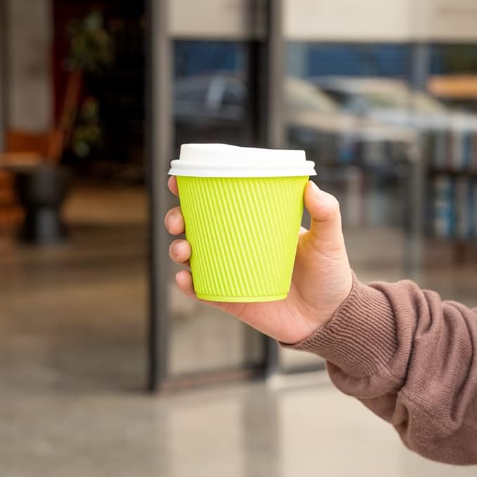 Restaurantware 8 Ounce Double Wall Disposable Coffee Cups, 500 Insulated Light Green Paper Tumblers, Ripple Wall Design, Lids Sold Separately for Hot Drinks like Tea, Hot Chocolate, and More