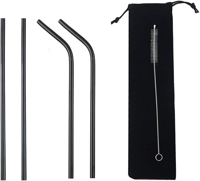 Gugrida Stainless Steel Straws 8.5" - 4 Pack (2 Straight, 2 Bent, 1 Brush) - Ultra Long, Eco-Friendly, Includes Cleaning Brush