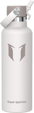 Super Sparrow Insulated Water Bottle - 17 Oz / 25 Oz / 32 Oz - Standard Mouth FlipFlow Flask - BPA Free, Leak Proof Drink Bottle- Ergonomic Straw Water Bottles for Work, Gym, Travel, Sports