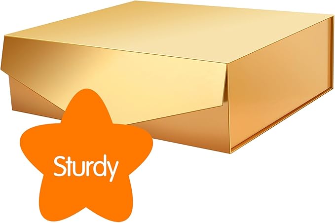 Extra Large Gift Box with Lid - 16.3x14.2x5 Inches, Gold, Bridesmaid and Christmas Magnetic Box for Clothes and Large Gifts
