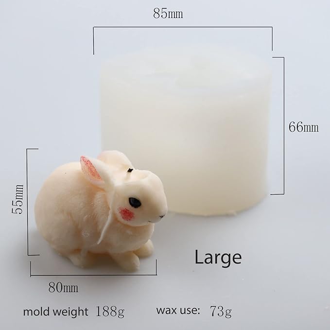 2 Pack Hairy Rabbit Silicone Mold for Candle, Resin, Soap - 3D Animal Decorative Mold for Candle Making