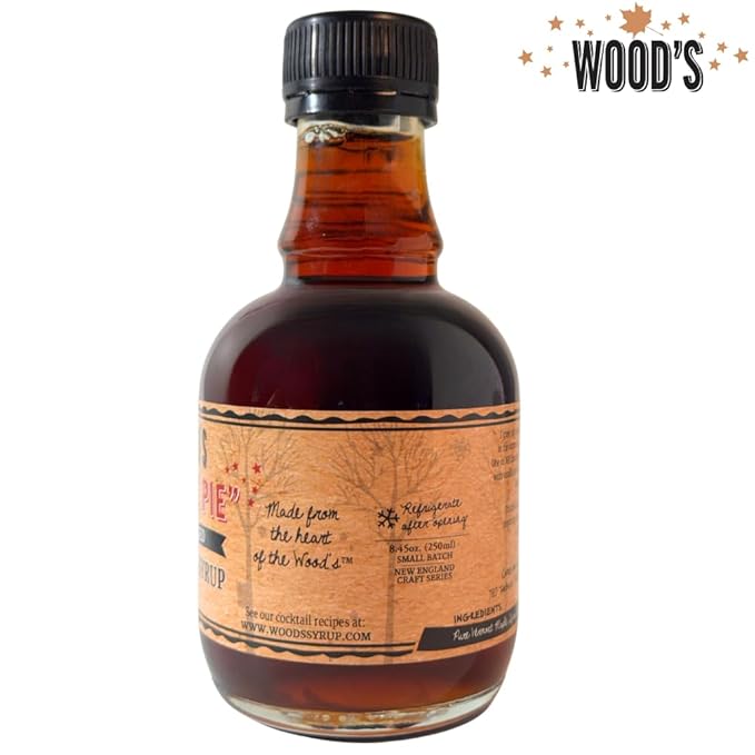 Wood’s Vermont Apple Pie Maple Syrup – Infused Vermont Maple Syrup with Warm Spices & Real Apple Flavor | Small-Batch, Vegan Natural Sweetener | Perfect for Pancakes, Ice Cream, Cocktails & Baking | 8.45 Fl Oz (250mL)