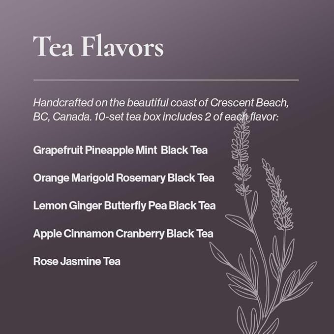 Gourmet Fruit & Floral Tea Set of 10 | Handcrafted, Additive-Free, Assorted Tea Gift Set | Sampler 5 Flavors of Naturally Dried Orange, Grapefruit, Lemon, Apple, Rose Jasmine | 10 Tea Bags | Premium Tea Gift Set