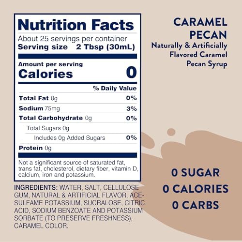Jordan's Skinny Syrups Sugar Free Coffee Syrup, Caramel Pecan Flavor Drink Mix, Zero Calorie Flavoring for Chai Latte, Protein Shake, Food & More, Gluten Free, Keto Friendly, 25.4 Fl Oz, 2 Pack