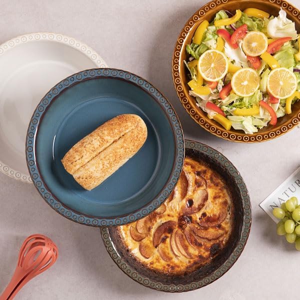 Sweejar Ceramic Pie Dish - Round Non-Stick Baking Pan for Dinner & Dessert, 10 Inches (Blue)