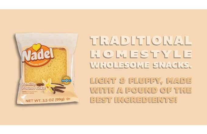 Nadel - NATURALLY DELICIOUS Sweet Breads & Cakes POUND CAKE Slices, 24 Pack, Back to School lunch snack, breakfast bar, cake slices