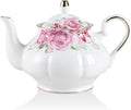 Sweejar Ceramic Teapot with Infuser, Floral Relief Gold Rimmed Teapot, 29 OZ Porcelain Tea Pot for Blooming and Loose Tea, Coffee...(Flower)