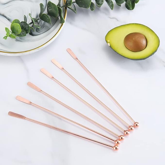 10 pcs Stainless Steel Coffee Beverage Stir Sticks Cocktail Stirrers Drink Swizzle Stick 7.4" Swizzle Stick Picks Tools Rose Gold